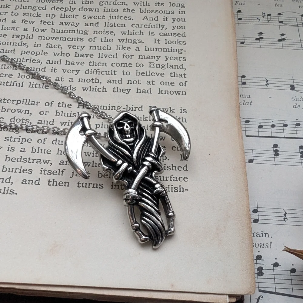 Silver Grim Reaper Pendant Necklace - Picture 5 of 9